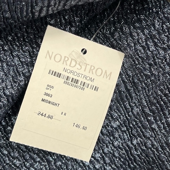 NWT Dessy Collection 8 Vivian Diamond Metallic Textured Evening Women Blue Dress - Picture 6 of 9